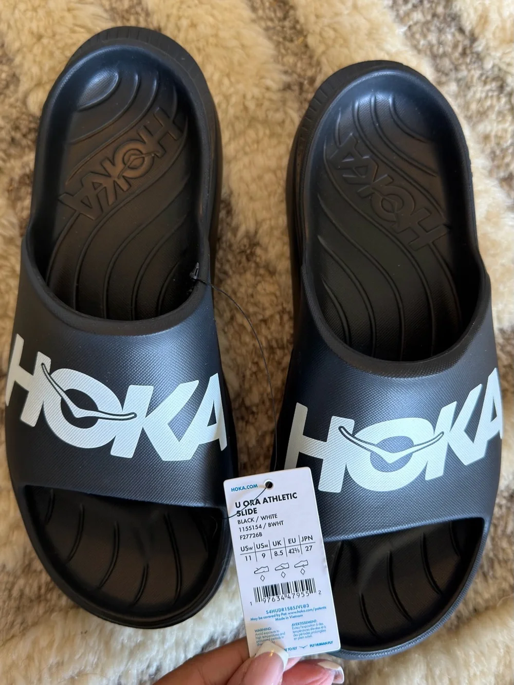 Hoka Black and White Logo Slide Sandals